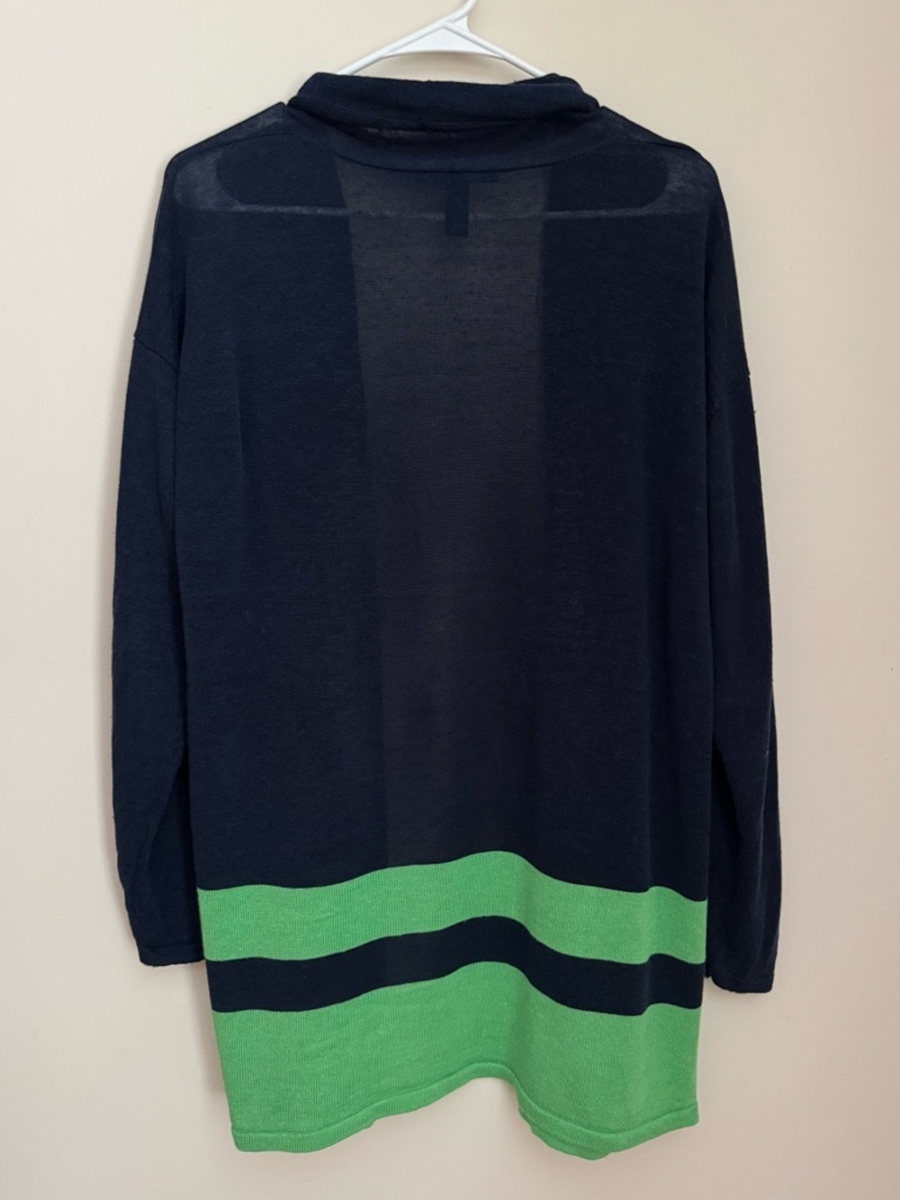 Lauren Ralph Lauren Linen Blend Border Stripe Cardigan Navy Green Size Large - Picture 2 of 6